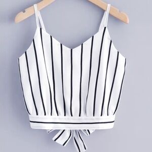 Crop Top Cami Striped Off White Adjustable Straps